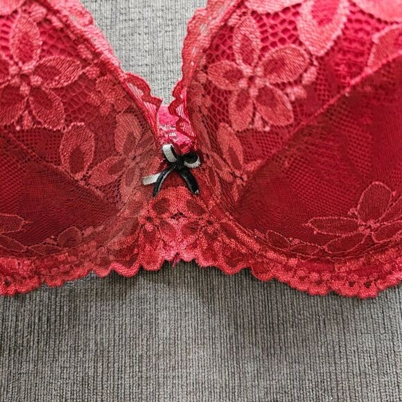 Le Mystère Women's Red Floral Lace Scarlet Padded Demi Bra Size 32D - Picture 5 of 11